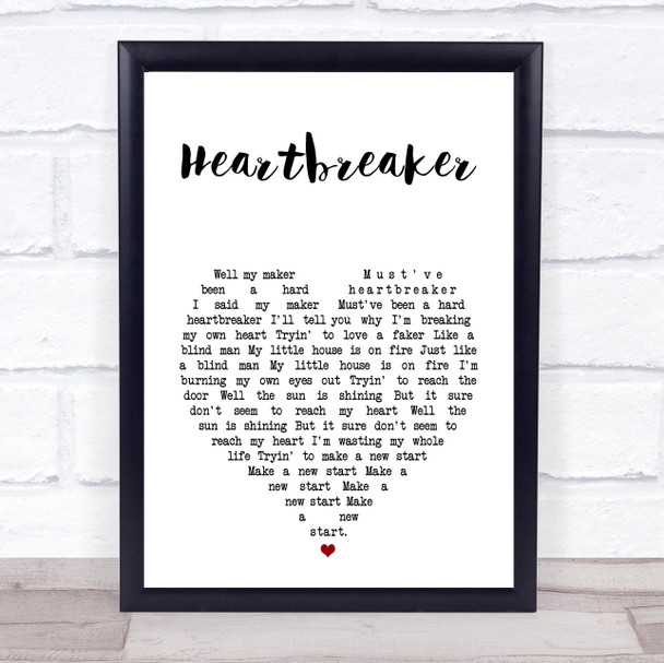 Free Heartbreaker White Heart Song Lyric Print