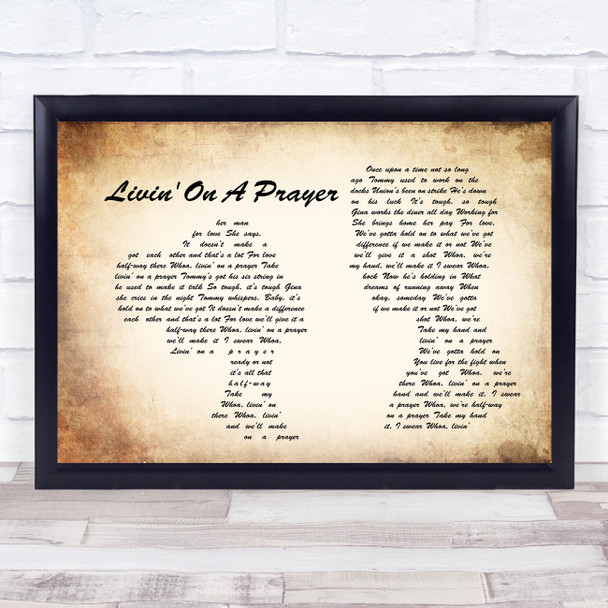 Bon Jovi Livin' On A Prayer Man Lady Couple Song Lyric Music Wall Art Print