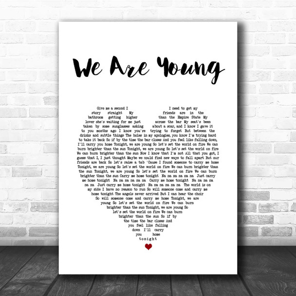 fun. We Are Young White Heart Song Lyric Print
