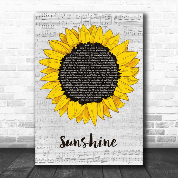 Gabrielle Sunshine Grey Script Sunflower Song Lyric Print