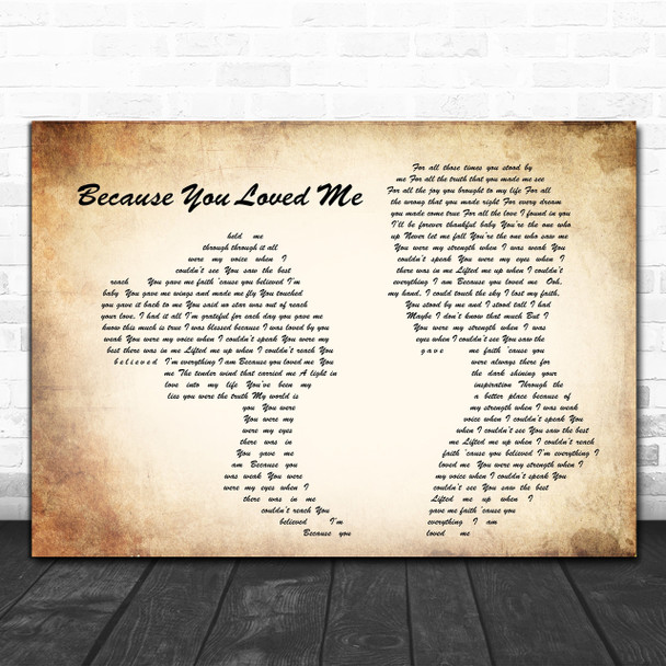 Celine Dion Because You Loved Me Man Lady Couple Song Lyric Music Wall Art Print