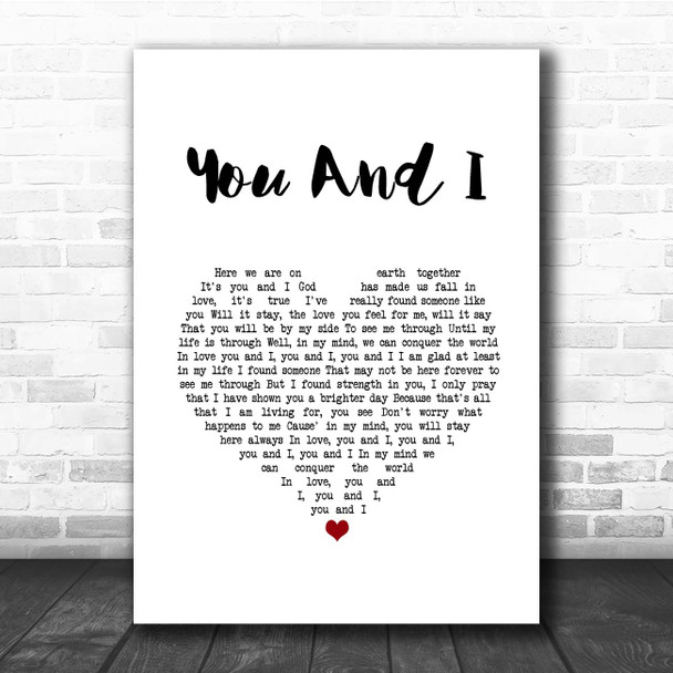 George Michael You And I White Heart Song Lyric Print