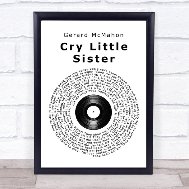 Gerard McMahon Cry Little Sister Vinyl Record Song Lyric Print