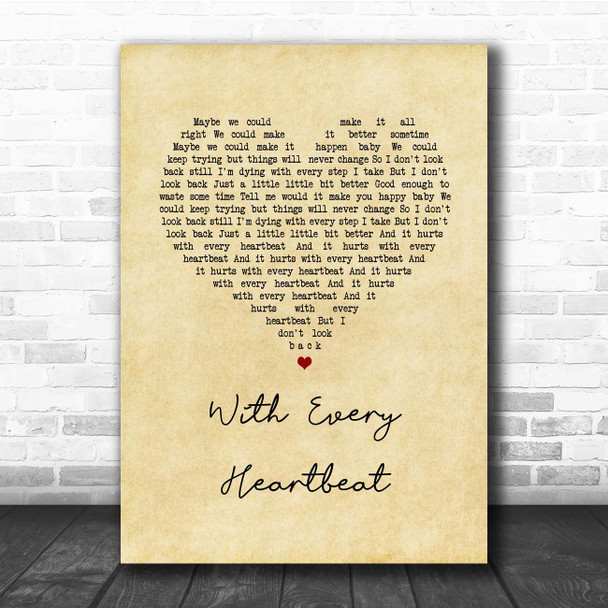 Gerard O'Connell With Every Heartbeat Vintage Heart Song Lyric Print