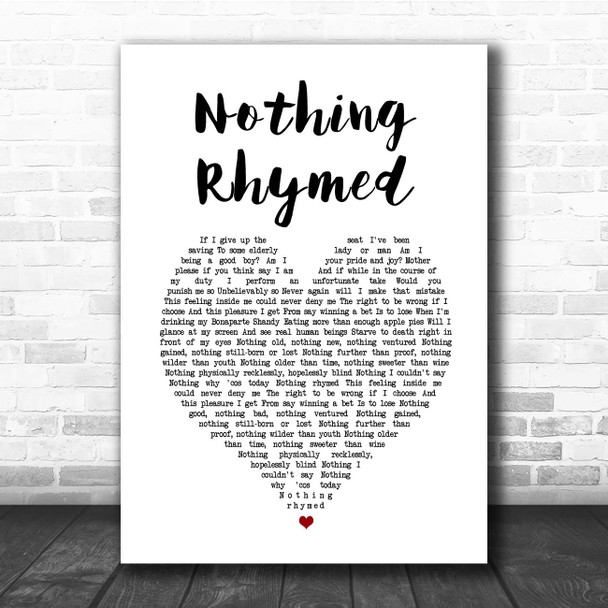 Gilbert O'Sullivan Nothing Rhymed White Heart Song Lyric Print