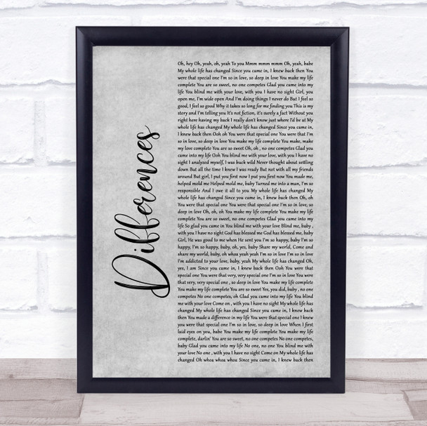 Ginuwine Differences Grey Rustic Script Song Lyric Print