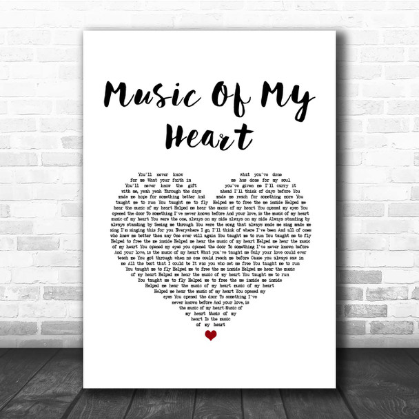 Gloria Estefan Music Of My Heart White Heart Song Lyric Print