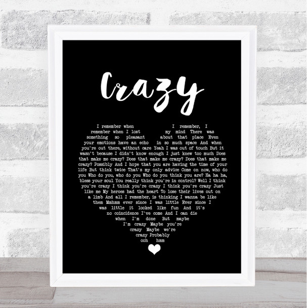 Gnarls Barkley Crazy Black Heart Song Lyric Print