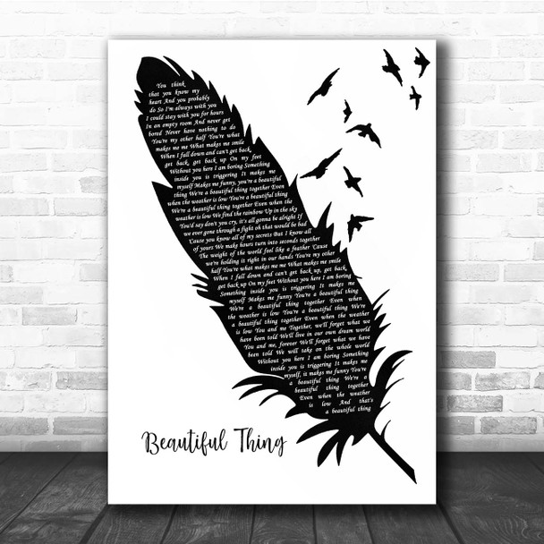 Grace VanderWaal Beautiful Thing Black & White Feather & Birds Song Lyric Print