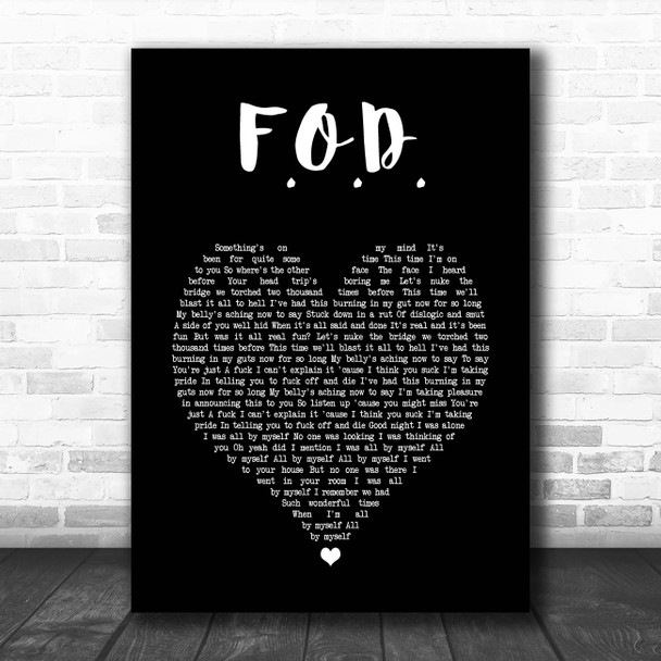 Green Day F.O.D. Black Heart Song Lyric Print