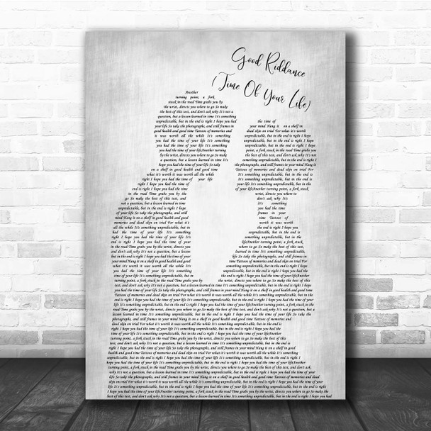Green Day Good Riddance (Time Of Your Life) Man Lady Bride Groom Wedding Grey Song Lyric Print