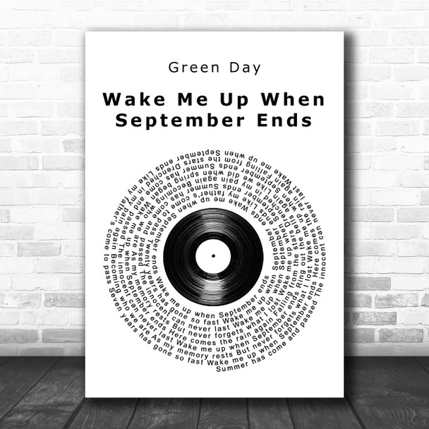 Green Day Wake Me Up When September Ends Vinyl Record Song Lyric Print