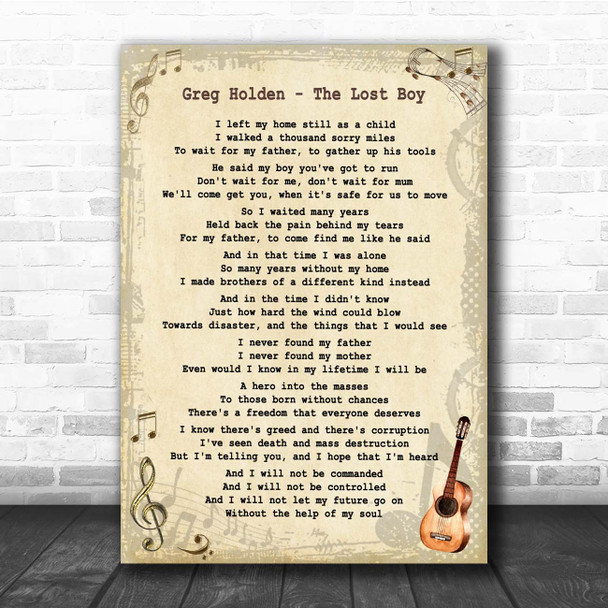 Greg Holden The Lost Boy Vintage Guitar Song Lyric Print