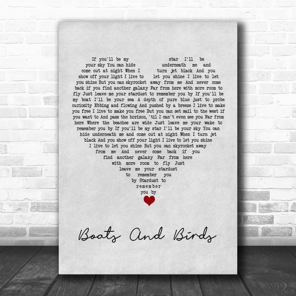 Gregory And The Hawk Boats And Birds Grey Heart Song Lyric Print