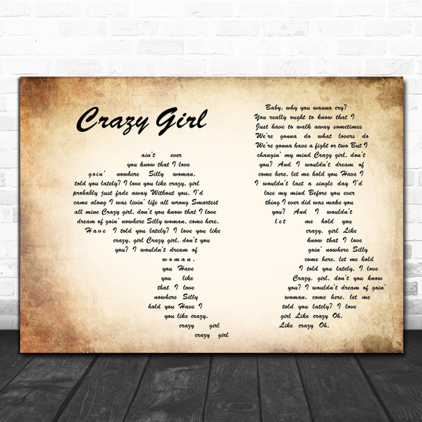 Eli Young Band Crazy Girl Man Lady Couple Song Lyric Music Wall Art Print