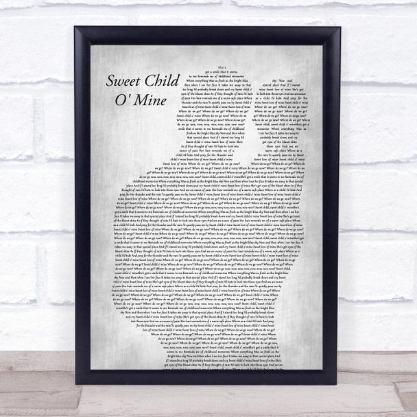 Guns N Roses Sweet Child O' Mine Father & Baby Grey Song Lyric Print