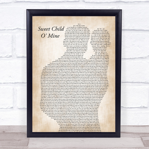 Guns N Roses Sweet Child O' Mine Father & Baby Song Lyric Print