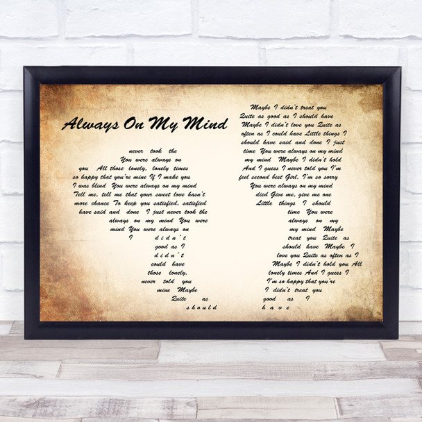 Elvis Presley Always On My Mind Man Lady Couple Song Lyric Music Wall Art Print