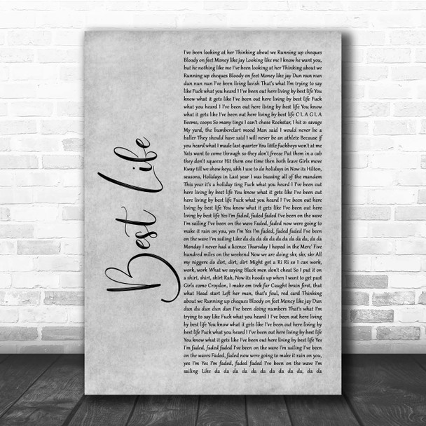 Hardy Caprio Best Life Grey Rustic Script Song Lyric Print