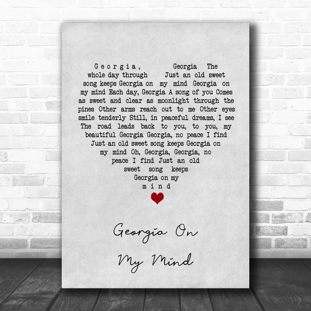 Hoagy Carmichael Georgia on my Mind Grey Heart Song Lyric Print