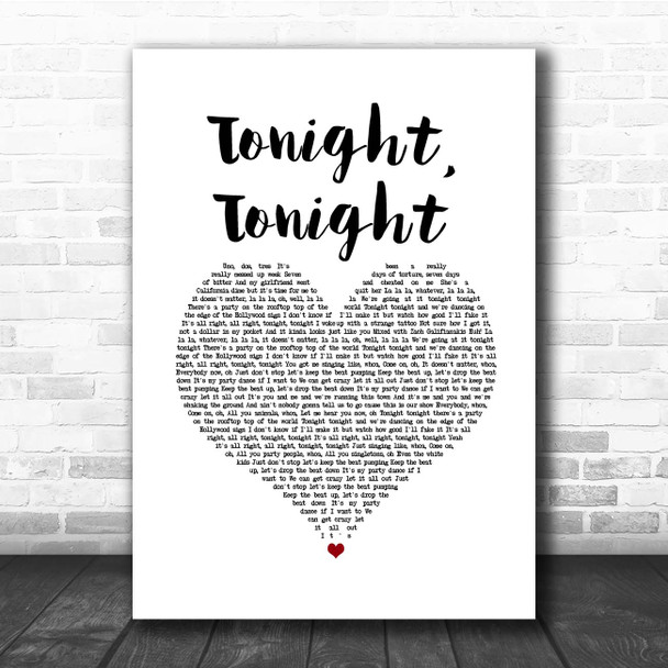 Hot Chelle Rae Tonight, Tonight White Heart Song Lyric Print