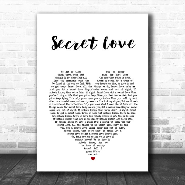 Hunter Hayes Secret Love White Heart Song Lyric Print