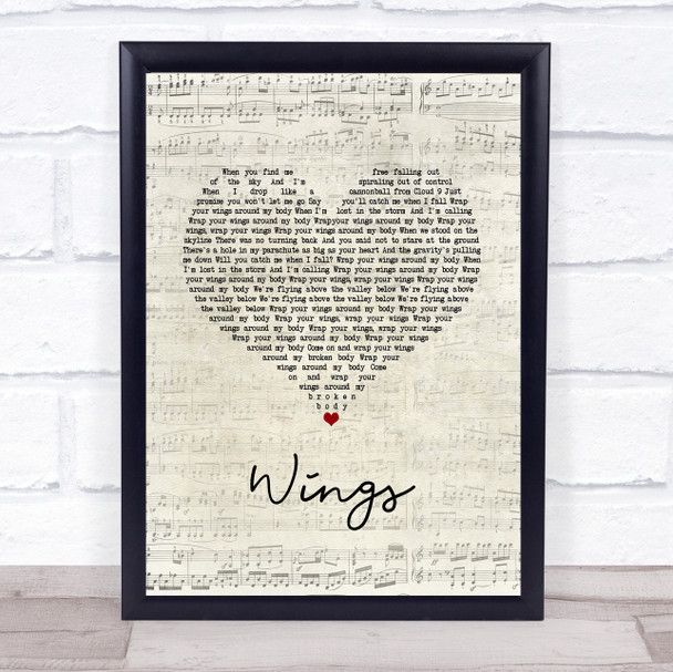 Hurts Wings Script Heart Song Lyric Print