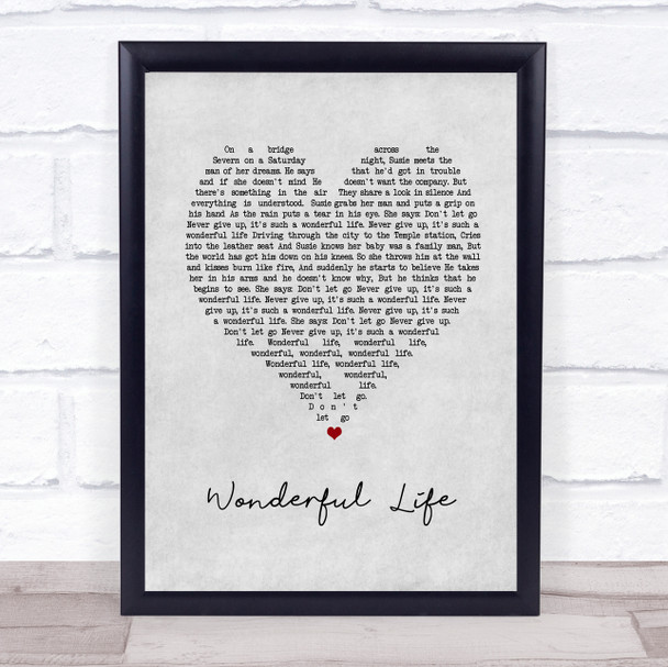 Hurts Wonderful Life Grey Heart Song Lyric Print