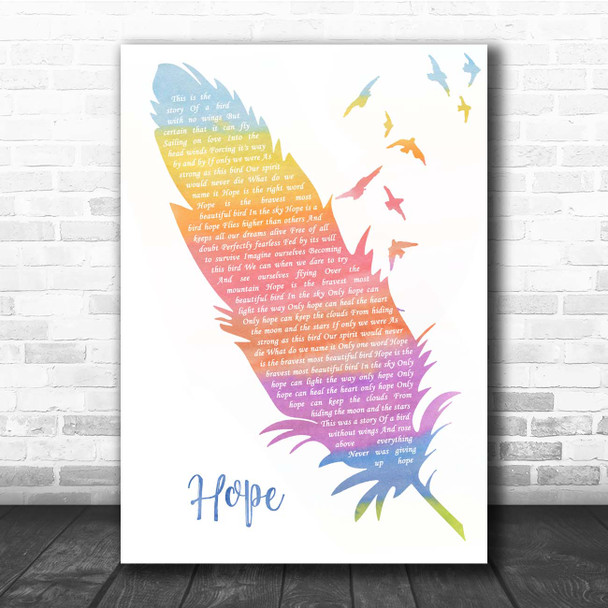 Idina Menzel Hope Watercolour Feather & Birds Song Lyric Print