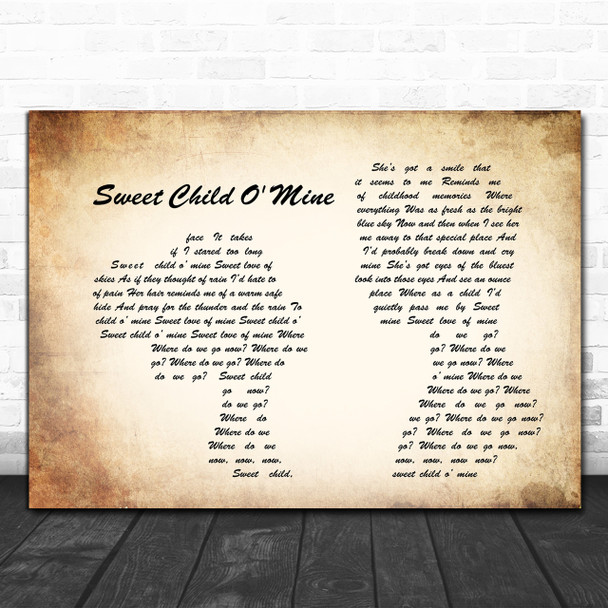 Guns N' Roses Sweet Child O' Mine Man Lady Couple Song Lyric Music Wall Art Print