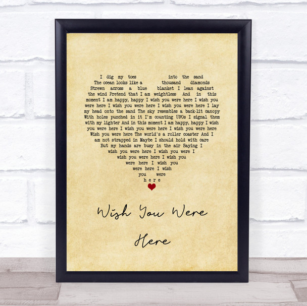 Incubus Wish You Were Here Vintage Heart Song Lyric Print