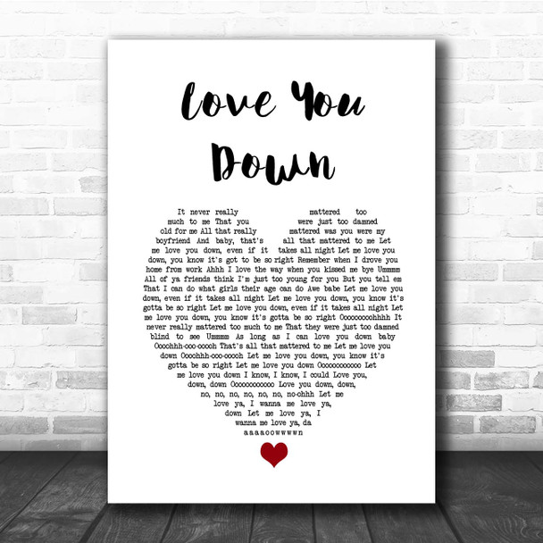 INOJ L Y D (Love You Down) White Heart Song Lyric Print