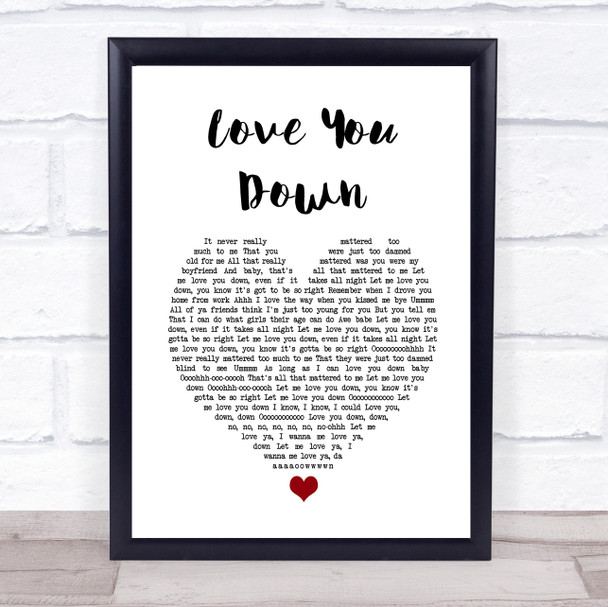 INOJ L Y D (Love You Down) White Heart Song Lyric Print