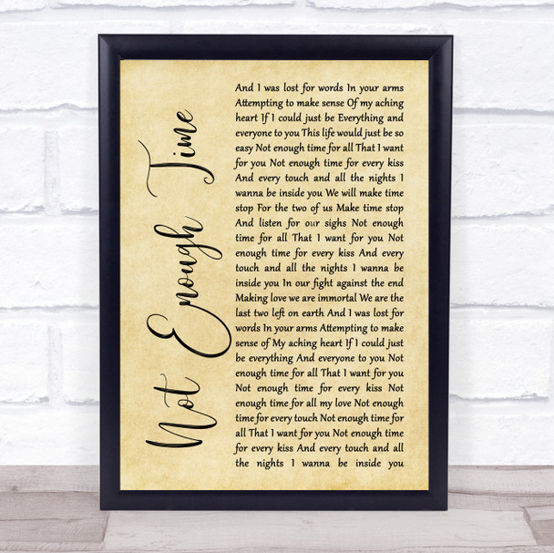 INXS Not Enough Time Rustic Script Song Lyric Print