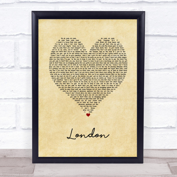 Jacquees London Vintage Heart Song Lyric Print