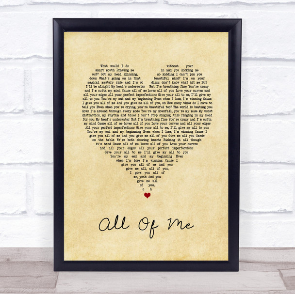 Jah Cure All Of Me Vintage Heart Song Lyric Print