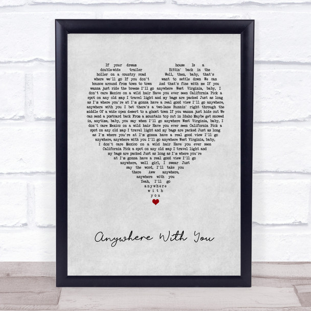 Jake Owen Anywhere With You Grey Heart Song Lyric Print