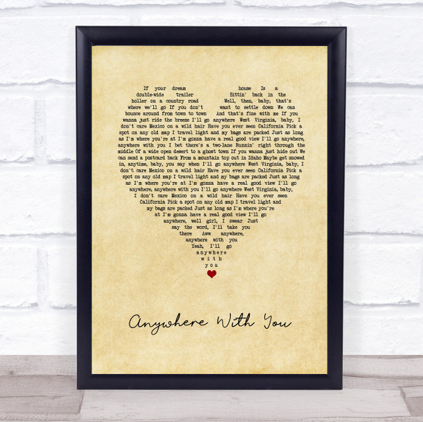 Jake Owen Anywhere With You Vintage Heart Song Lyric Print