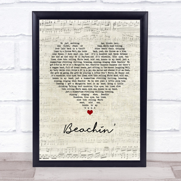 Jake Owen Beachin' Script Heart Song Lyric Print