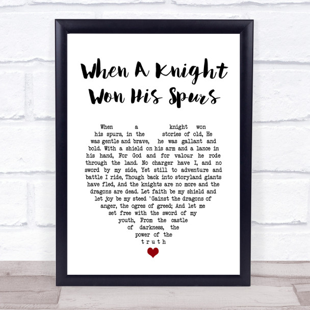 Jan Struther When a Knight Won His Spurs White Heart Song Lyric Print