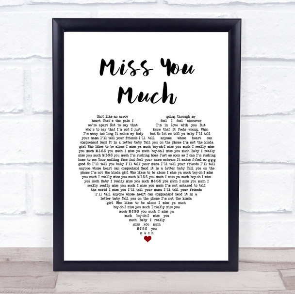 Janet Jackson Miss You Much White Heart Song Lyric Print