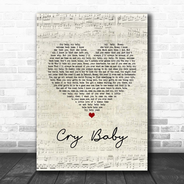 Janis Joplin Cry Baby Script Heart Song Lyric Print