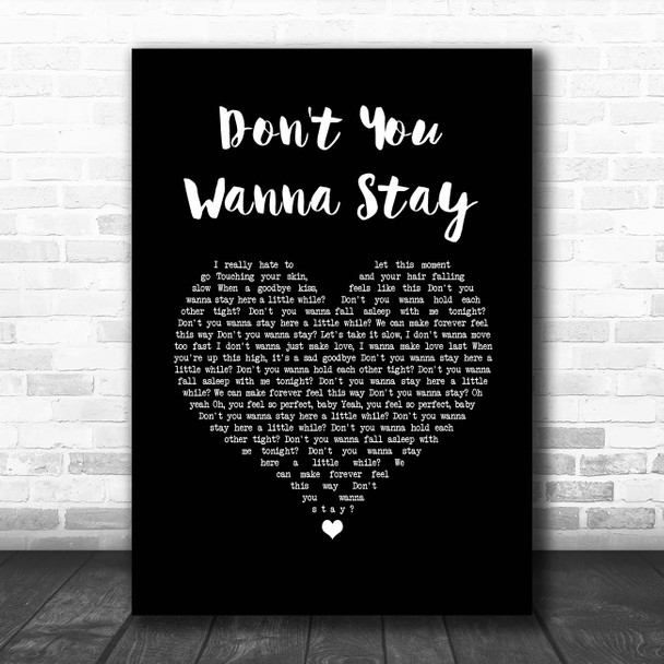 Jason Aldean Ft Kelly Clarkson Don't You Wanna Stay Black Heart Song Lyric Print