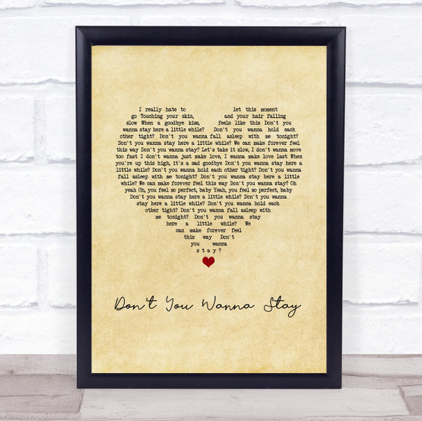 Jason Aldean Ft Kelly Clarkson Don't You Wanna Stay Vintage Heart Song Lyric Print