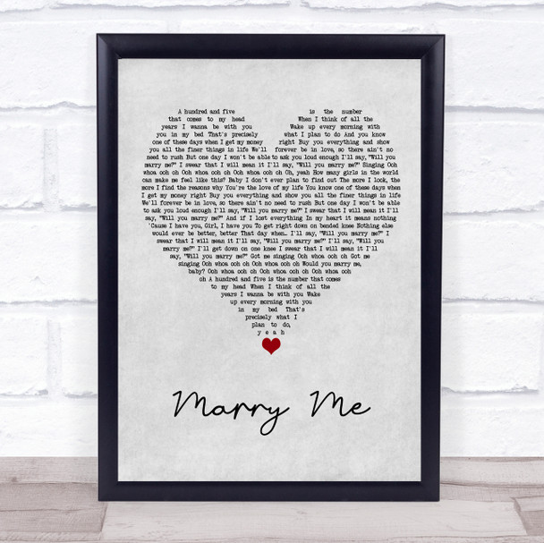 Jason Derulo Marry Me Grey Heart Song Lyric Print