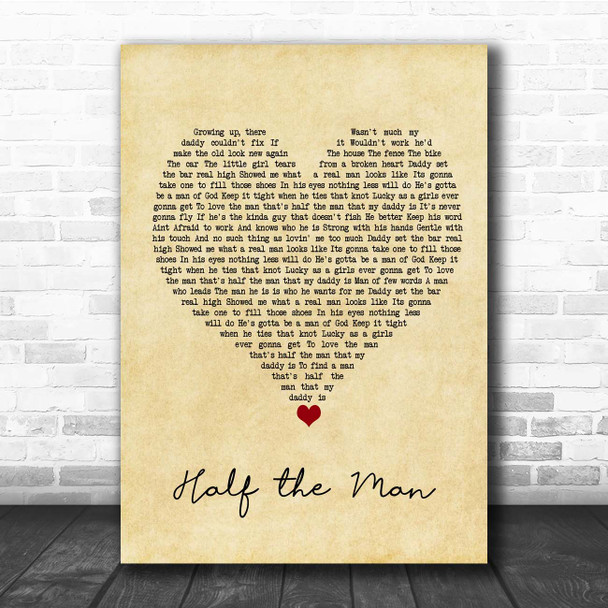 Jennifer Smestad Half the Man Vintage Heart Song Lyric Print