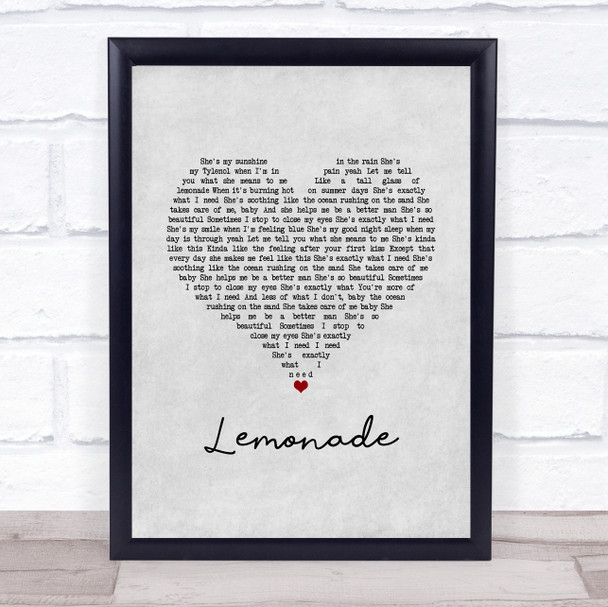 Jeremy Passion, Melissa Polinar & Gabe Bondoc Lemonade Grey Heart Song Lyric Print