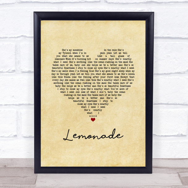 Jeremy Passion, Melissa Polinar & Gabe Bondoc Lemonade Vintage Heart Song Lyric Print