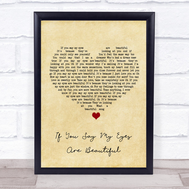 Jermaine Jackson & Whitney Houston If You Say My Eyes Are Beautiful Vintage Heart Song Lyric Print