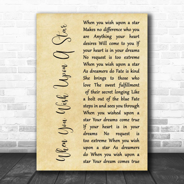 Jesse McCartney When You Wish Upon A Star Rustic Script Song Lyric Print